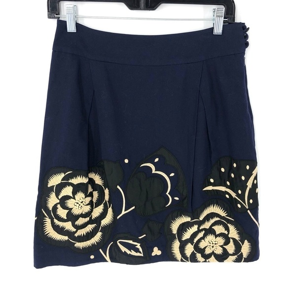Anthropologie Floreat Sufi Embroidered Floral Skirt 100% Cotton Blue Size 0 - Picture 1 of 8